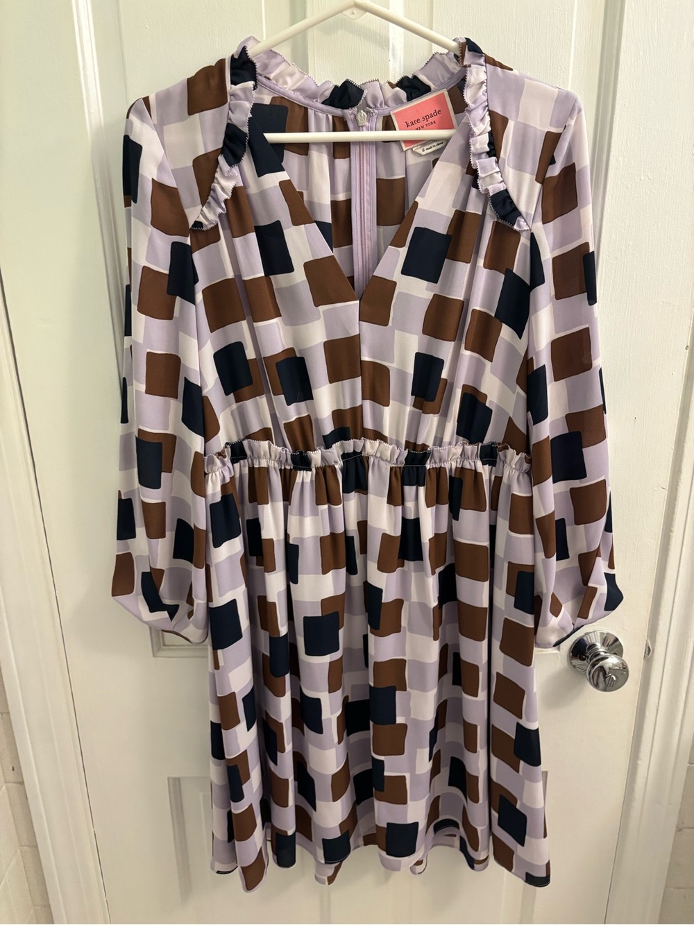 kate spade Brown, Black & Lavender Geometric Long Sleeve Dress